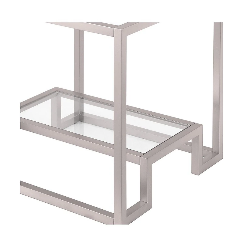 Modern Square End Table – 22" Glass Top with Durable Steel Frame and Shelf