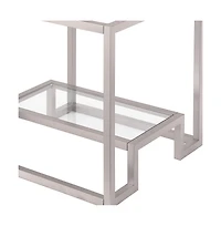 Modern Square End Table – 22" Glass Top with Durable Steel Frame and Shelf
