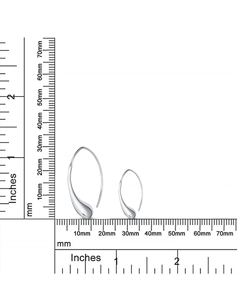 Bling Jewelry Minimalist Simple Polished Shiny Elongated Puff Teardrop Rain Drop Threader Earrings Sterling Silver