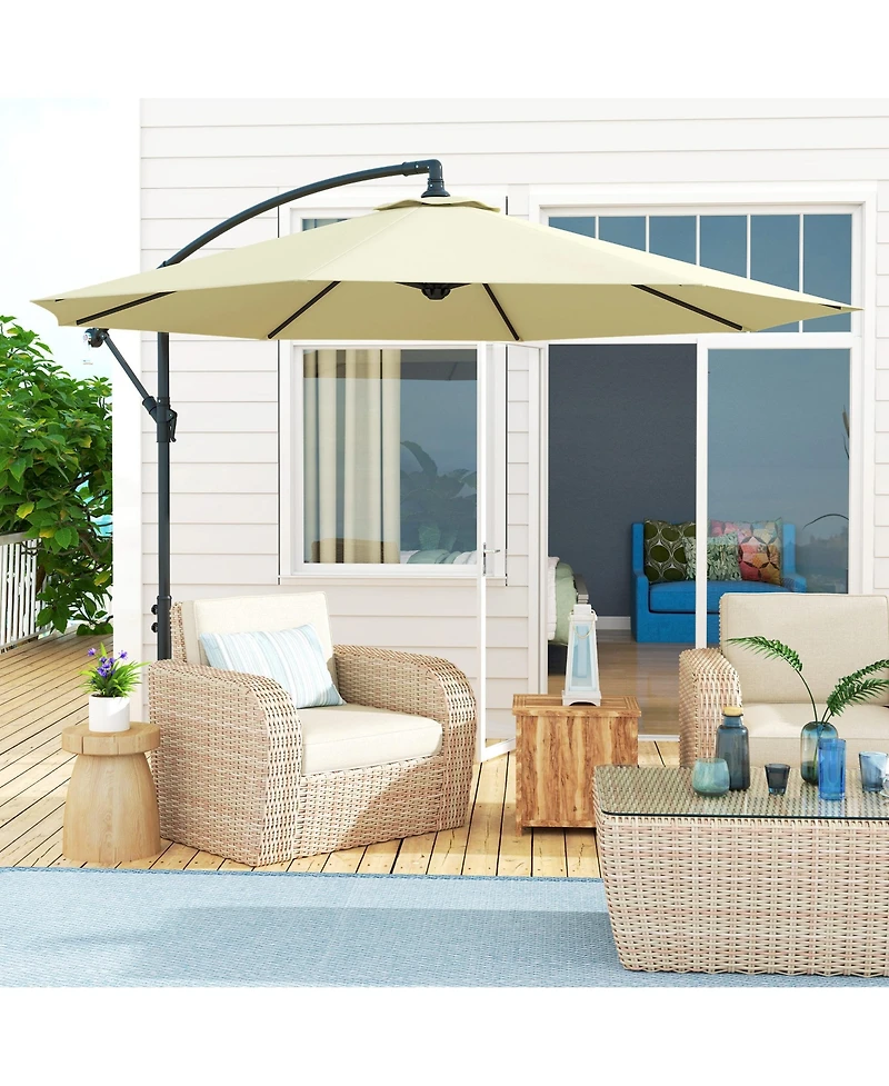 Outsunny Outdoor Crank Umbrella Deck Sun Protection Shade Canopy w/ Stable Base