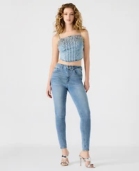 Steve Madden Women's Eras Embellished Cotton Denim Crop Top