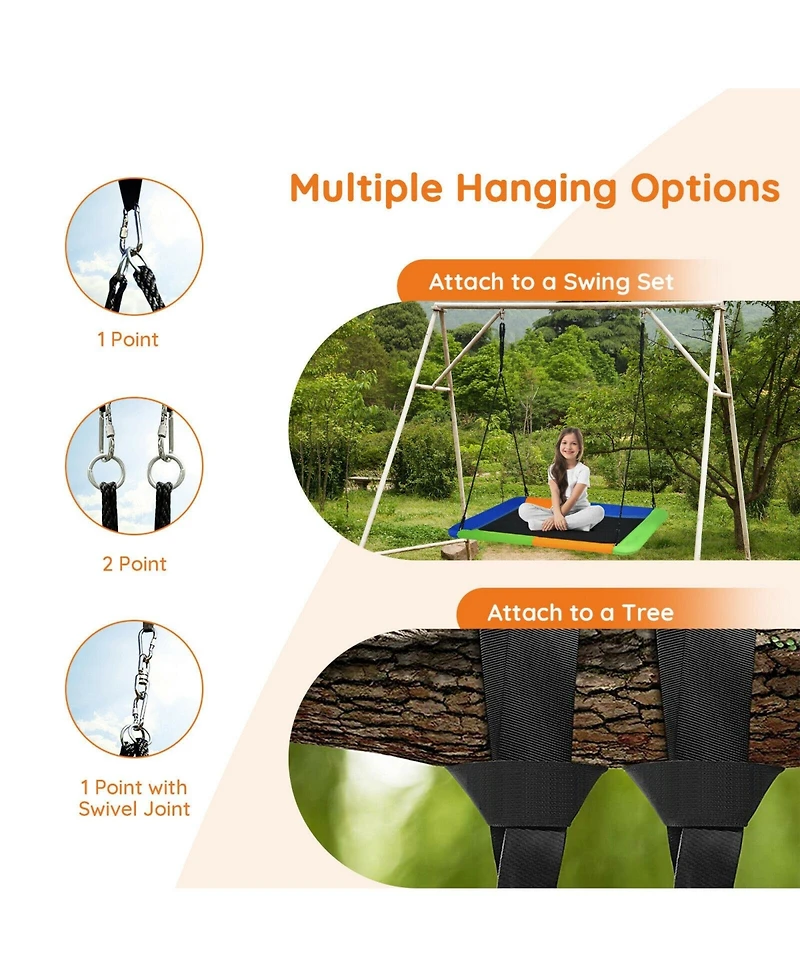 60 Inches Platform Tree Swing Outdoor with 2 Hanging Straps