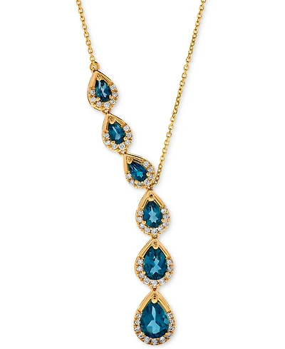 Blue Topaz (1-5/8 ct. t.w.) & Diamond (3/8 ct. t.w.) Pear-Shaped 17" Lariat Necklace in 14k Yellow Gold