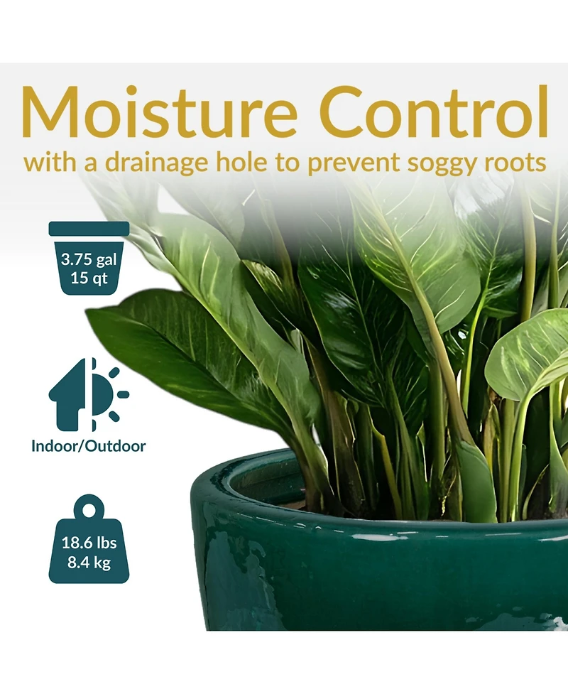 Resort Outdoor/Indoor High-Fired Glazed Uv- and Frost-Resistant Ceramic Flower Pot Planter with Drainage Holes