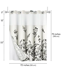 Americanflat 72x75 Hookless Shower Curtain - Floral and Shower Curtain with Sheer Panel, Snap-In Liner, and Grommets