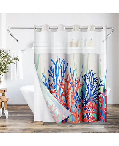 Americanflat 72x75 Hookless Shower Curtain - Coastal Orange Blue Shower Curtain with Sheer Panel, Snap-In Liner, and Grommets - 100% Polyester