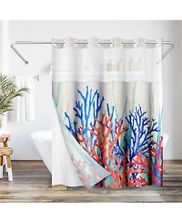 Americanflat 72x75 Hookless Shower Curtain - Coastal Orange Blue Shower Curtain with Sheer Panel, Snap-In Liner, and Grommets - 100% Polyester
