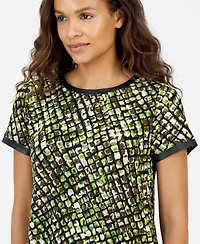 Ak Anne Klein Petite Animal-Print Button-Back Top