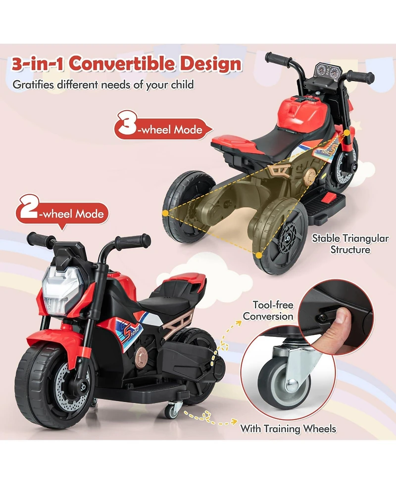 Kids Ride-on Motorcycle 6V Battery Powered Motorbike with Detachable Training Wheels
