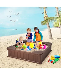 Kids Outdoor Sandbox with Oxford Cover and 4 Corner Seats