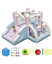 Kids Bounce House with Slide and 2 Boxing Columns Bouncy Castle for Party with 480W Blower