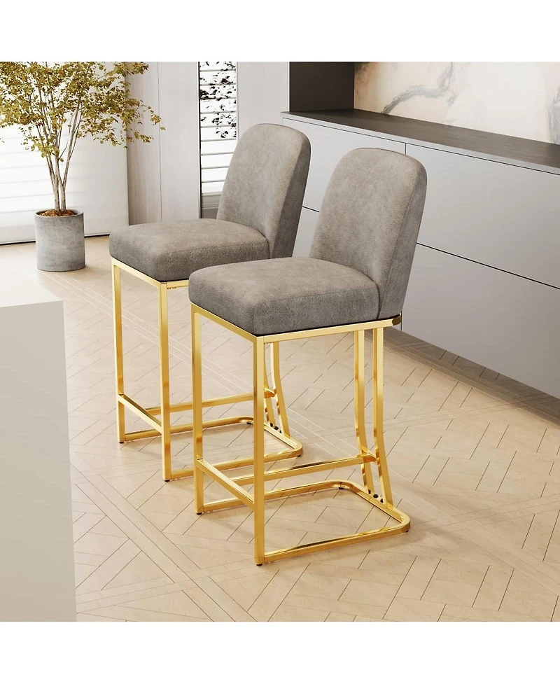 Set of 2 Upholstered Modern Bar Chairs with Metal Frame Counter Height Dining Stools for Kitchen Island Restaurant or Home Bar Seating-The Pop Home