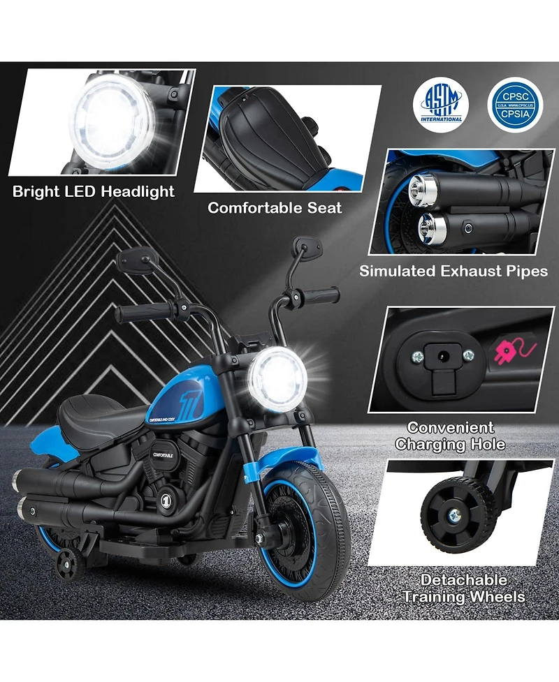 Kids Electric Motorcycle with Training Wheels and Led Headlights