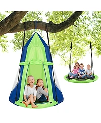 2-in-1 40 Inch Kids Hanging Chair Detachable Swing Tent