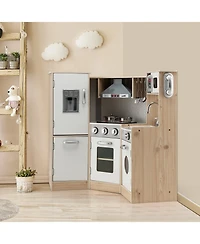 Kids Corner Wooden Kitchen Playset with Cookware Accessories