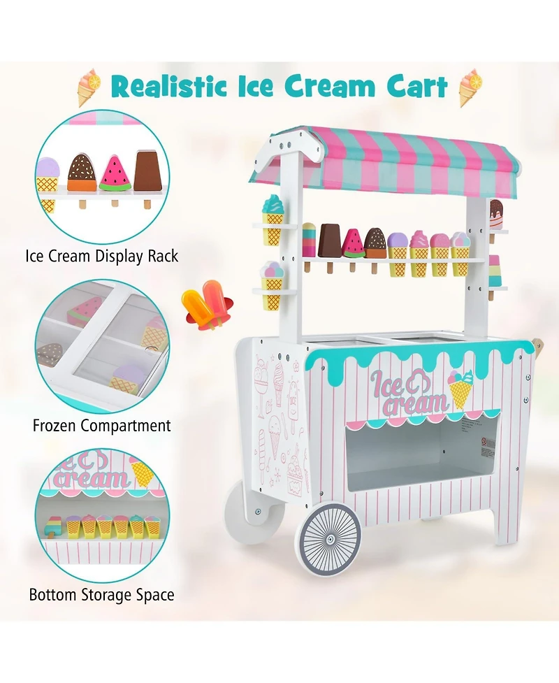 Kids Ice Cream Cart Playset with Display Rack and Accessories
