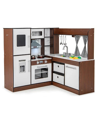 Wooden Corner Play Kitchen with Water Circulation System and Lights