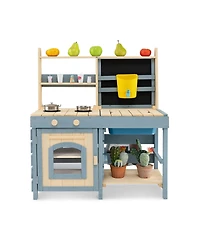 2-In-1 Outdoor Mud Kitchen with Faucet and Extra Chalkboard