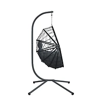 Hanging Egg Chair with Stand Anthracite Rattan and Steel