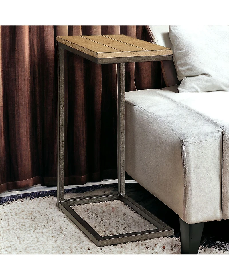 25" Black And Oak Solid Wood Rectangular End Table