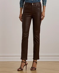 Lauren Ralph Women's High-Rise Lambskin Straight Ankle Pants