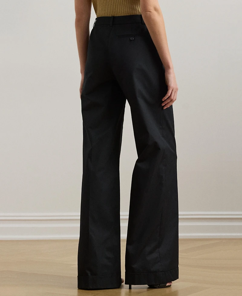 Lauren Ralph Women's Pleated Cotton Twill Wide-Leg Pants