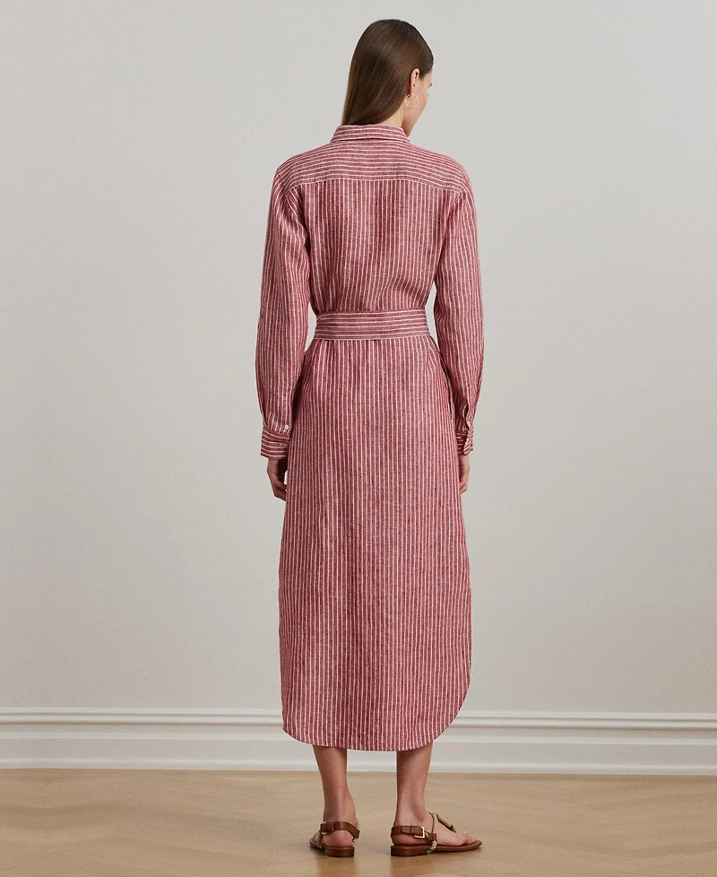 Lauren Ralph Women's Striped Linen Roll-Tab-Sleeve Shirtdress