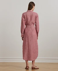 Lauren Ralph Women's Striped Linen Roll-Tab-Sleeve Shirtdress