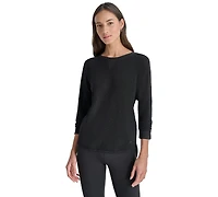 Dkny Women's Mini Slub Waffle Three Quarter Sleeve T-Shirt