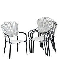 Gymax Set of 4 Patio Rattan Dining Chairs Stackable Armrest No Assembly