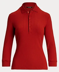 Lauren Ralph Women's Rib-Knit Three-Quarter-Sleeve Polo Shirt