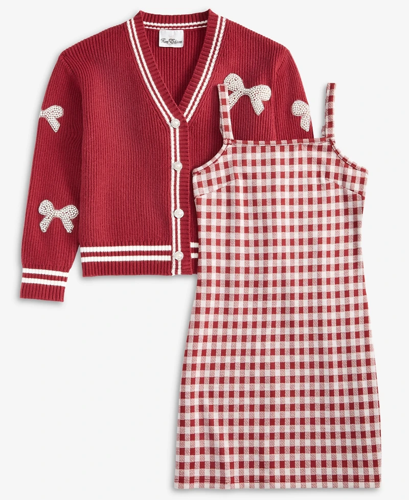 Rare Editions Big Girls Knit Cardigan & Plaid Jumper Dress, 2 Piece Set