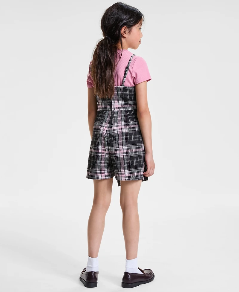 Rare Editions Big Girls Rib T-Shirt & Plaid Shorts Jumper, 2 Piece Set