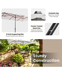 Gymax 15FT Double-Sided Market Umbrella Large Crank Handle Vented Twin Patio