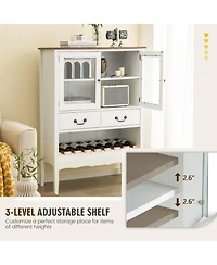 Gymax 2-Door Liquor Coffee Bar Cabinet Freestanding Buffet Sideboard Wine Rack Drawers
