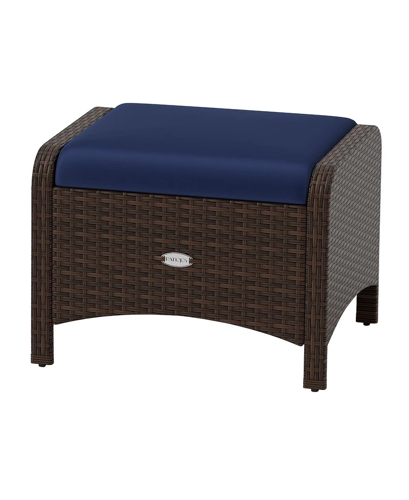 2 Pieces Outdoor Patio Pe Wicker Ottomans with Removable Cushions-Navy