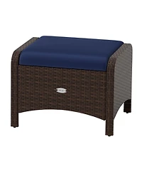 2 Pieces Outdoor Patio Pe Wicker Ottomans with Removable Cushions-Navy