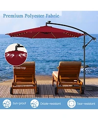 Gymax 10 Ft Offset Patio Umbrella Solar Powered Cantilever Umbrella w/ 112 Led Lights