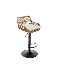 Set of 2 Modern Adjustable Swivel Bar Stools with Woven Back, Cushioned Seat, Counter Height Footrest for Kitchen-The Pop Home