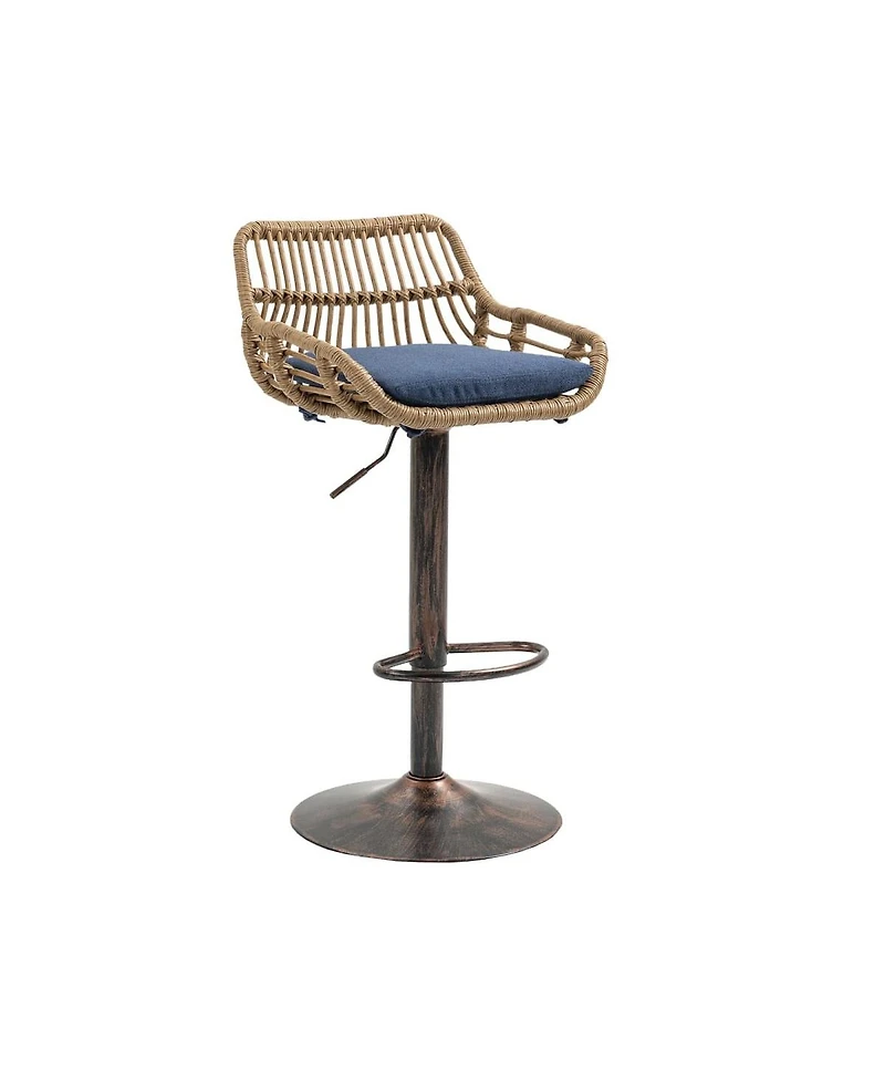 Set of 2 Modern Adjustable Swivel Bar Stools with Woven Back, Cushioned Seat, Counter Height Footrest for Kitchen-The Pop Home