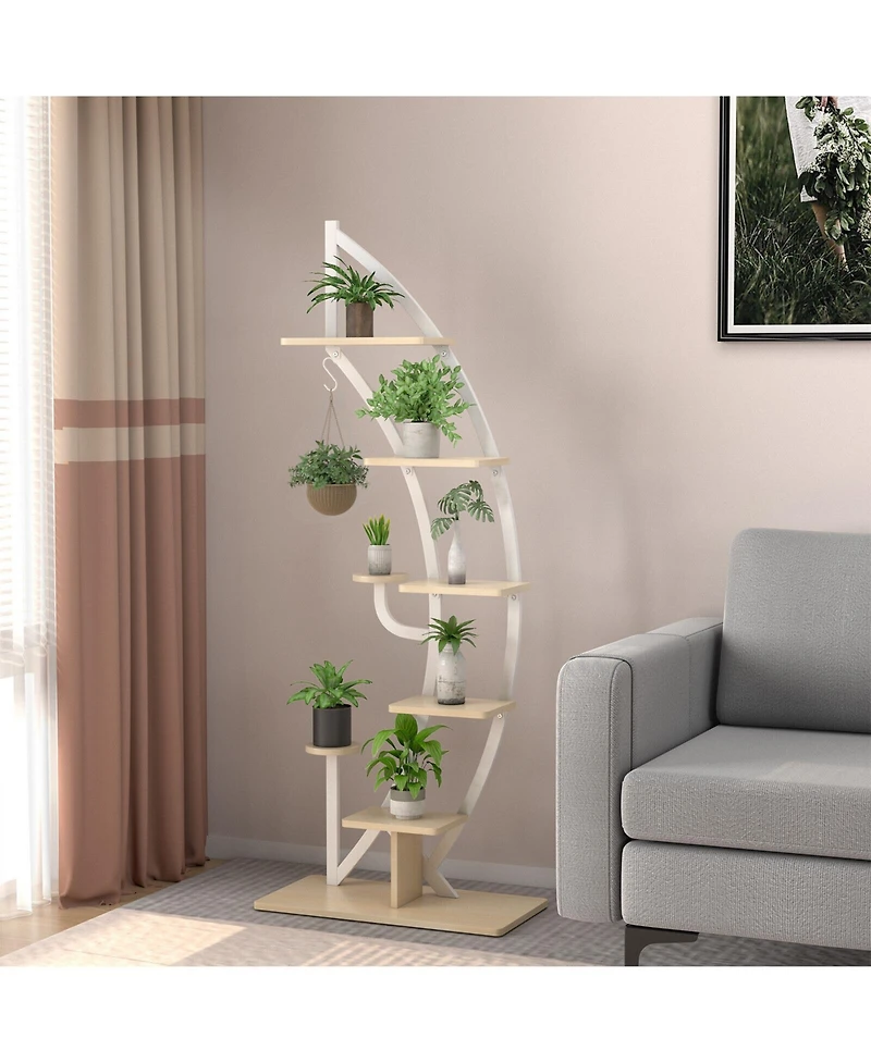 6-Tier 9 Potted Metal Plant Stand Holder Display Shelf with Hook