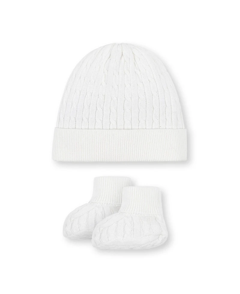 Hope & Henry Baby 4 Piece Cable Shortie Romper, Beanie, & Bootie Boxed Gift Set