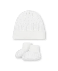 Hope & Henry Baby 4 Piece Cable Shortie Romper, Beanie, & Bootie Boxed Gift Set
