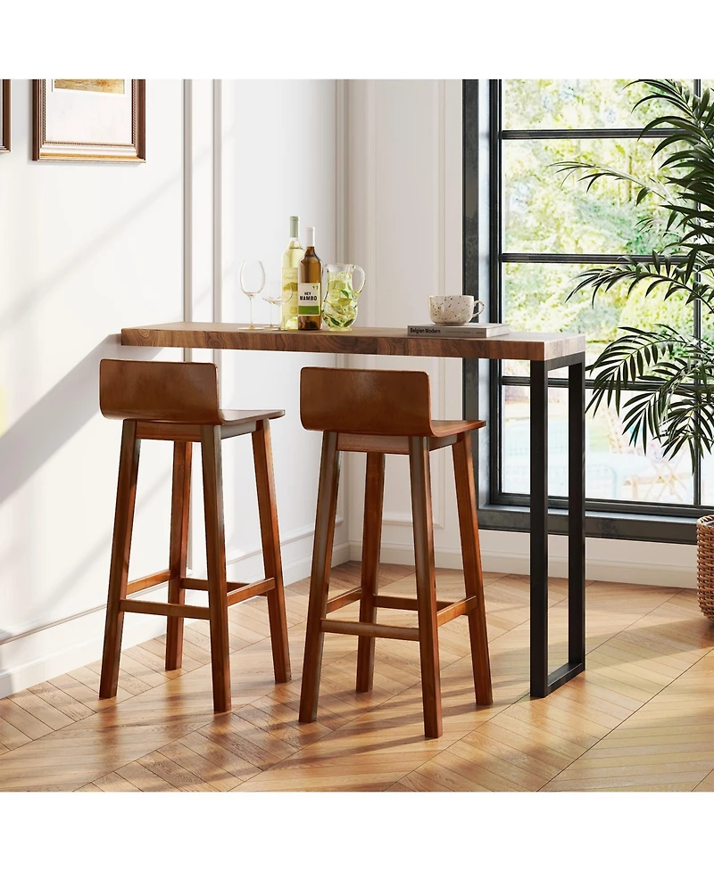 29 Inch Wood Bar Stools Set of 2 with Solid Back and Seat