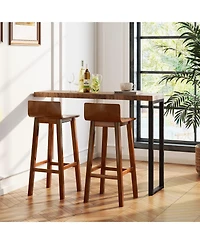 29 Inch Wood Bar Stools Set of 2 with Solid Back and Seat