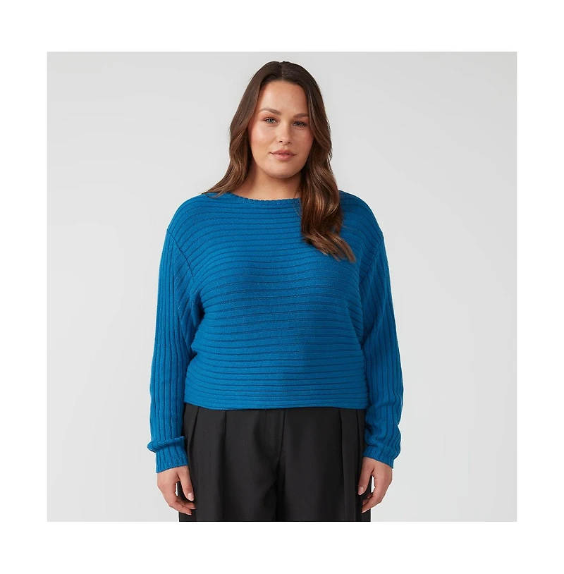 Estelle Daybreak Blue Crew Neck Ribbed Sweater Knit