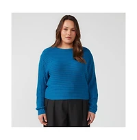 Estelle Daybreak Blue Crew Neck Ribbed Sweater Knit