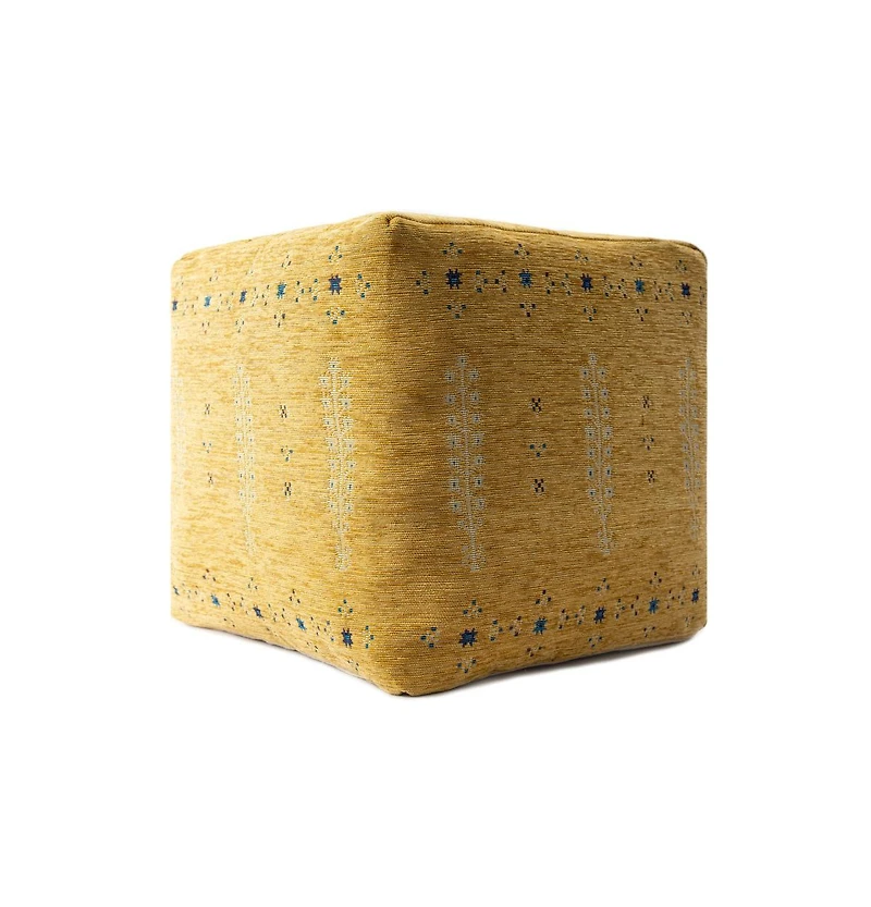 18" Yellow Polyester Blend Ottoman