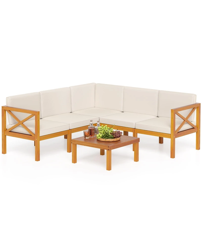 Outdoor 6 Pieces Acacia Wood Patio Sectional Furniture Set