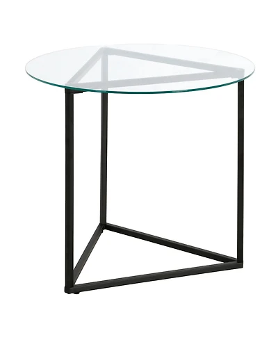 Modern Round End Table with Tempered Glass Top and Steel Frame